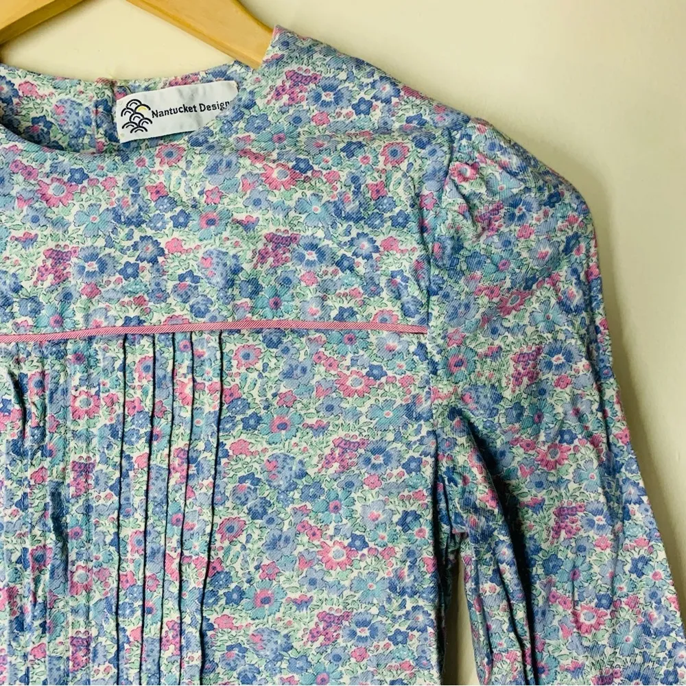 Nantucket Designs Vintage Floral Drop Waist Long Sleeve Dress Blue Size XS - Image 3