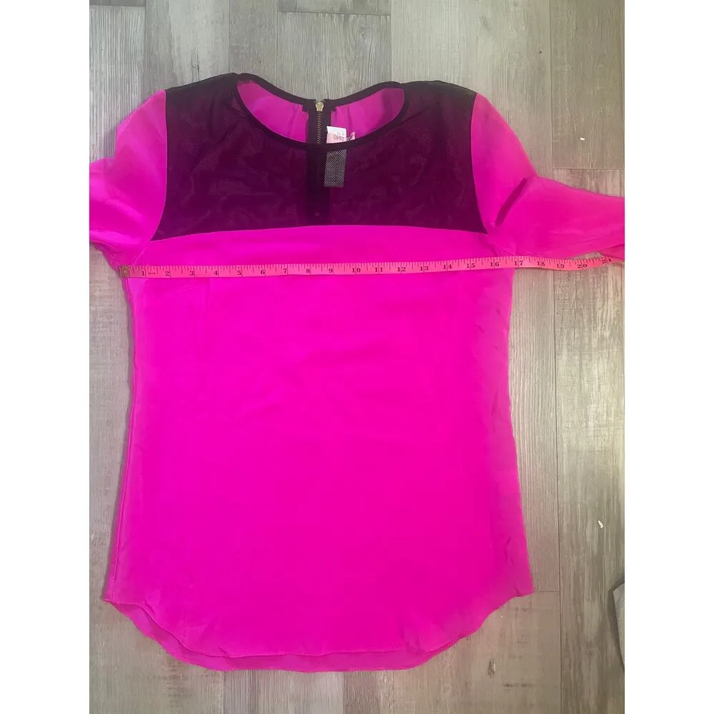 Amanda Uprichard 100% silk fuchsia pink blouse - size S black net top. - Image 6
