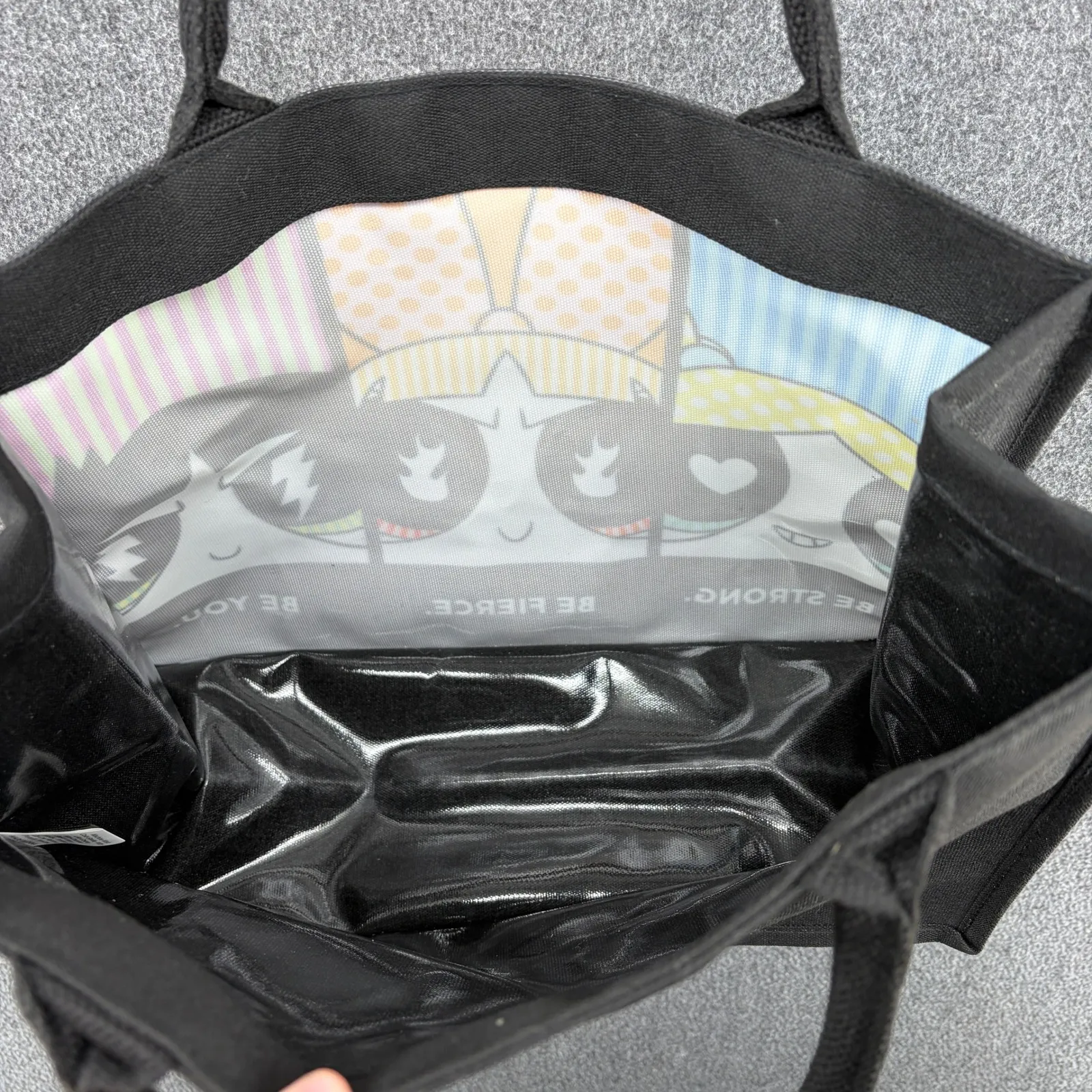 Powerpuff Girls Canvas Tote Bag Large Shopper Cartoon Graphic Black Retro - Image 6