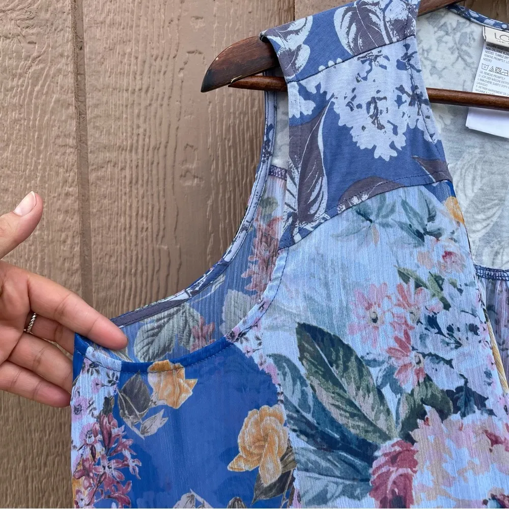 LOGO Lori Goldstein Womens Vest Blue Floral Mixed Media Flowy Spring Size Large - Image 6