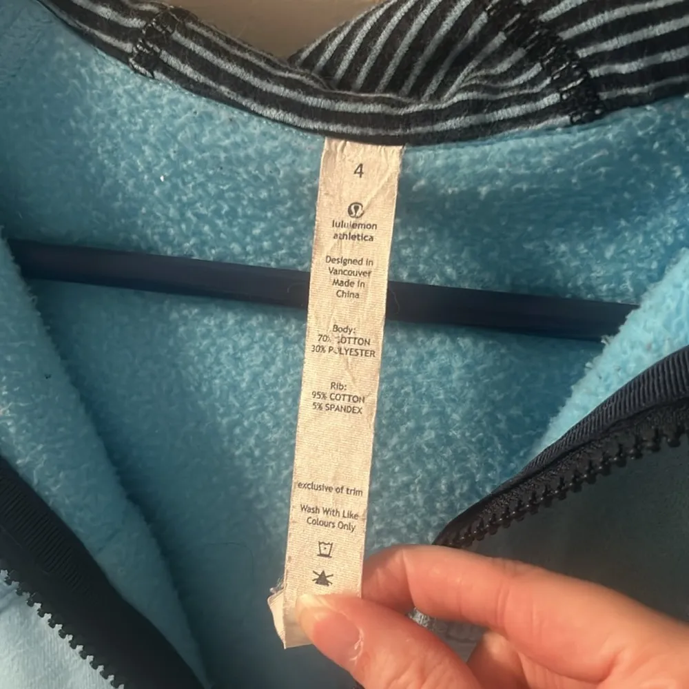 Lululemon Scuba Hoodie Blue Shhhh I'm Meditating Full Zip Stripe Side Thumbholes - Image 3