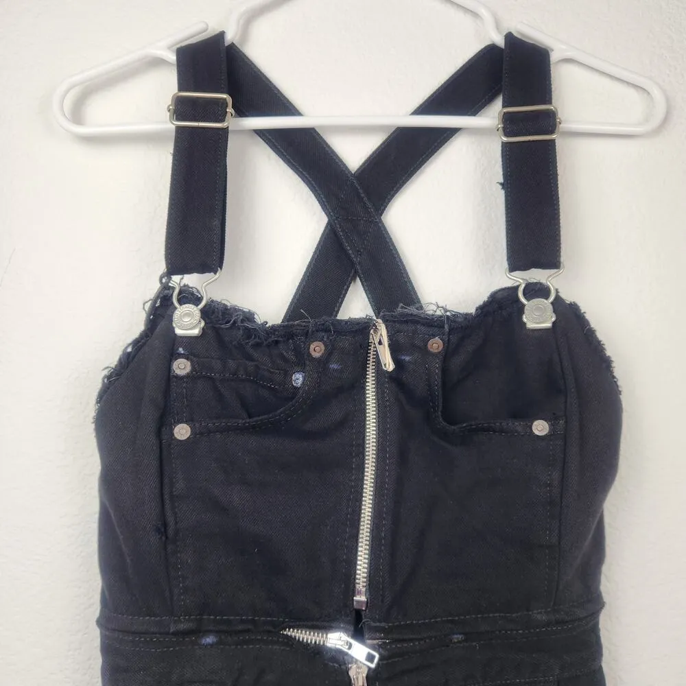 RE/DONE Levi’s Overall Denim Mini Dress Black Reworked Vintage Size XS NWT - Image 4