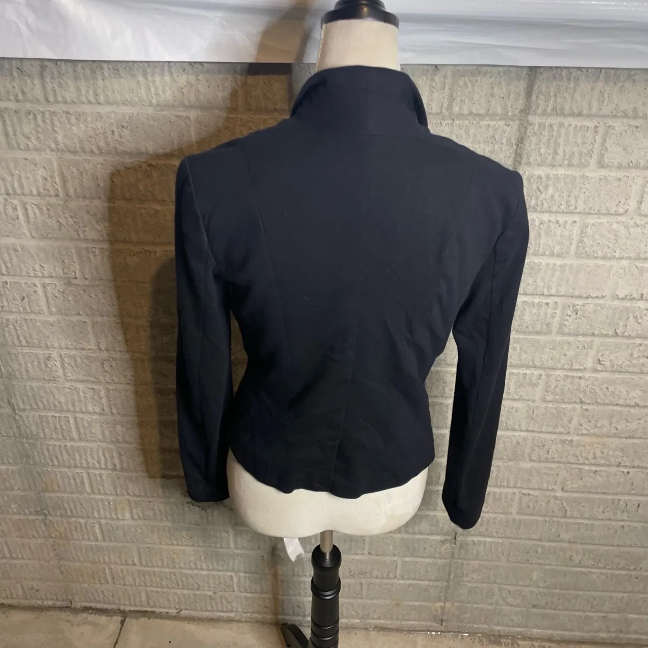 H&M Womens Black One Button High Collar Zipper Detail Blazer Jacket Size 8‎ - Image 3