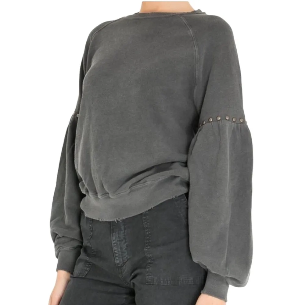 THE GREAT. - The Bishop Sleeve Sweatshirt in Wash Black with Studs Sz 1/S - Image 2