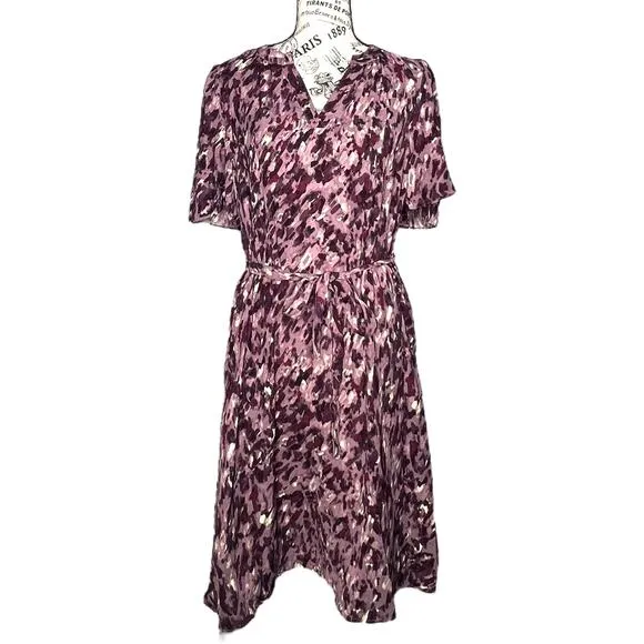 41Hawthorn SMALL PETITE Abstract Split Neck Waist Tie Pocket Dress Stitch Fix Purple Size undefined - Image 2