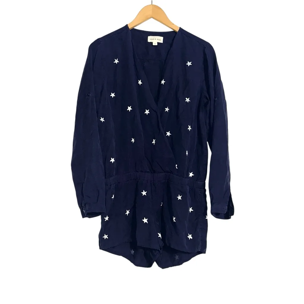 Cloth & Stone Star Print Long Sleeve Navy Romper SMALL - Image 3