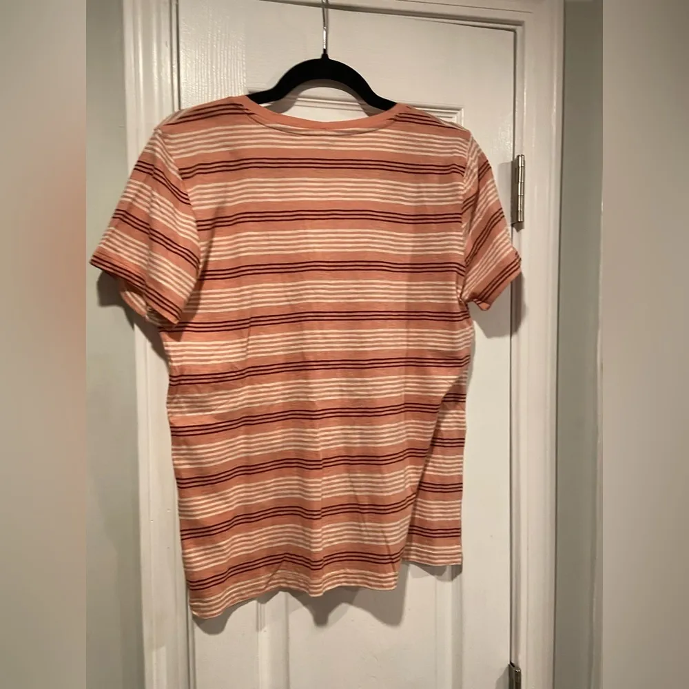 NWOT Madewell Size L Burgundy Pink Striped V Neck Short Sleeve Cotton Tee Shirt - Image 11