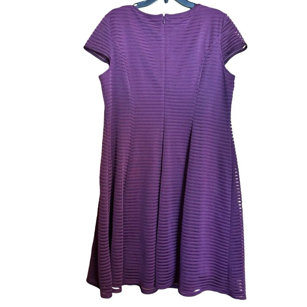 London Style Fit Flare Dress Women 18W Purple Stripe Stretch Cap Sleeve Cocktail - Image 6