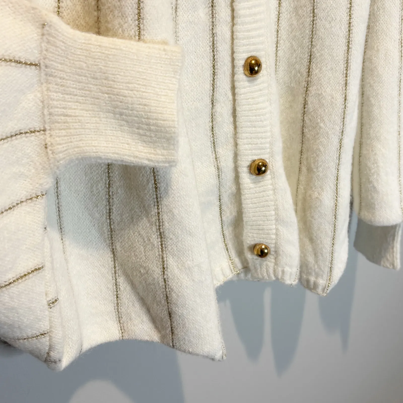 Vita Grace Cream & Gold Metallic Stripe Poncho Sweater - Image 2