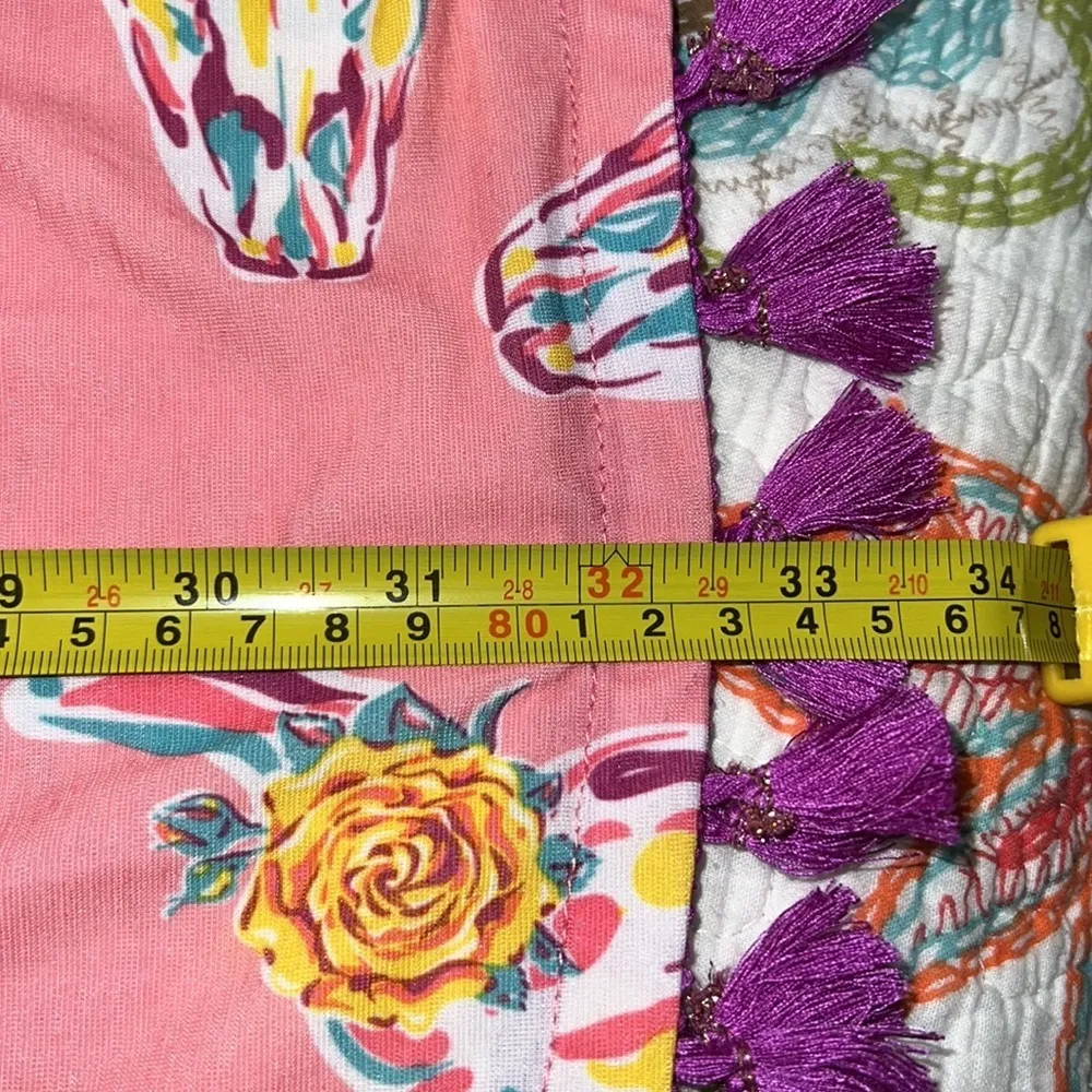 Simply Southern small sleeveless trapeze dress pink cow skulls purple tassels - Image 7