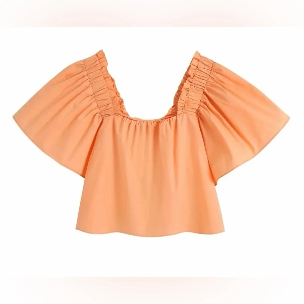 ZARA Square Neck Ruffle Orange Short Sleeve Blouse - Image 2