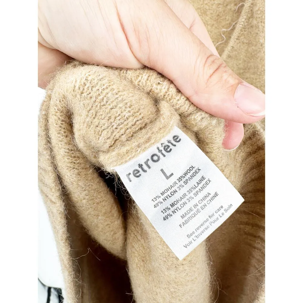 Retrofete Miller Tan Mohair Sleeveless Turtleneck Cut Out Back Sweater Dress L Size L - Image 4