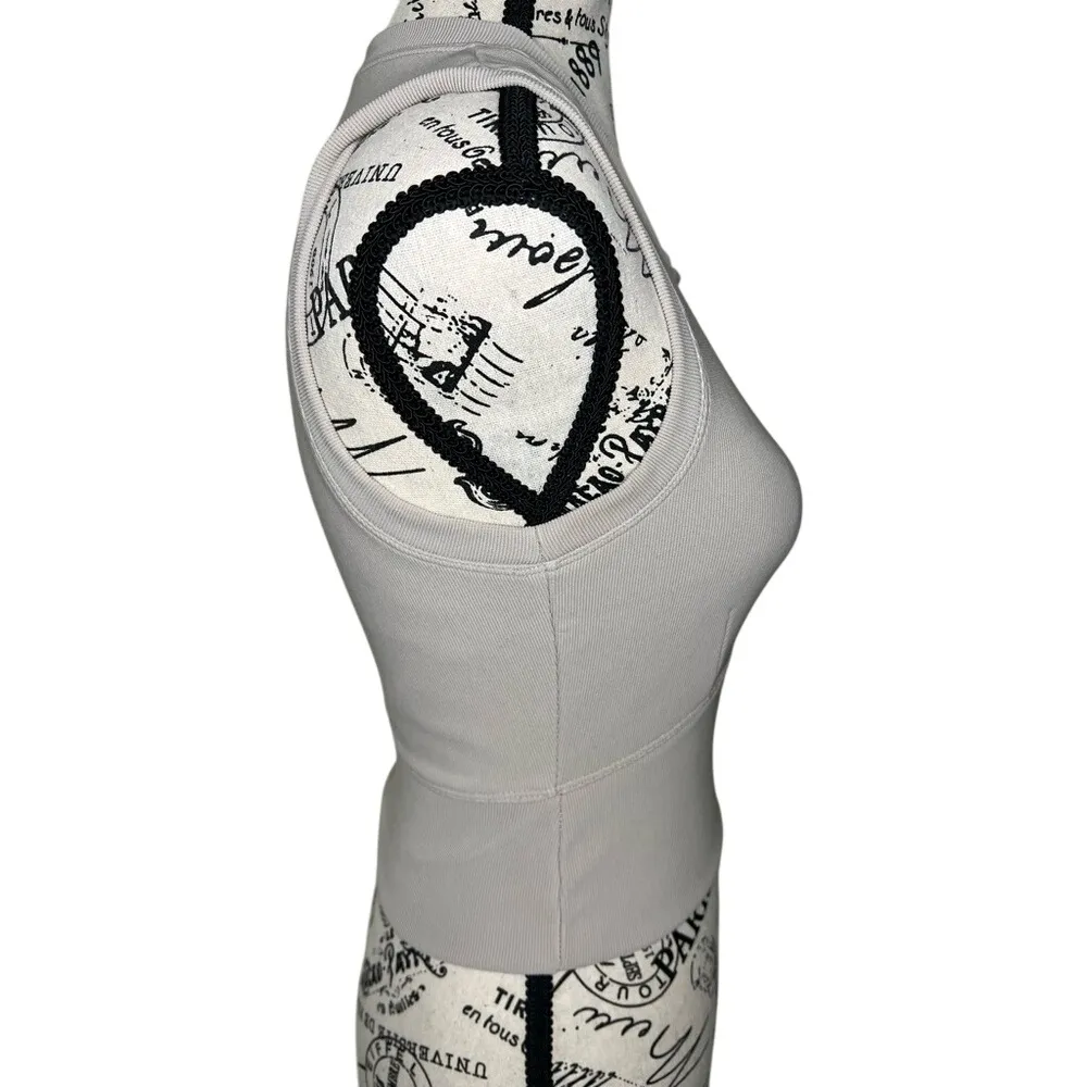 Move Theology Ribbed Contour Racerback Cropped Tank Top Beige‎ Gray Small - Image 3