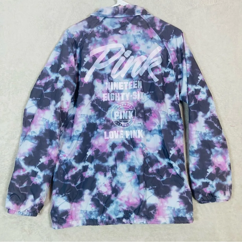 Victoria's Secret Pink Windbreaker Snap Button Coat Jacket Tye Dye Purple Sz XS‎ - Image 2