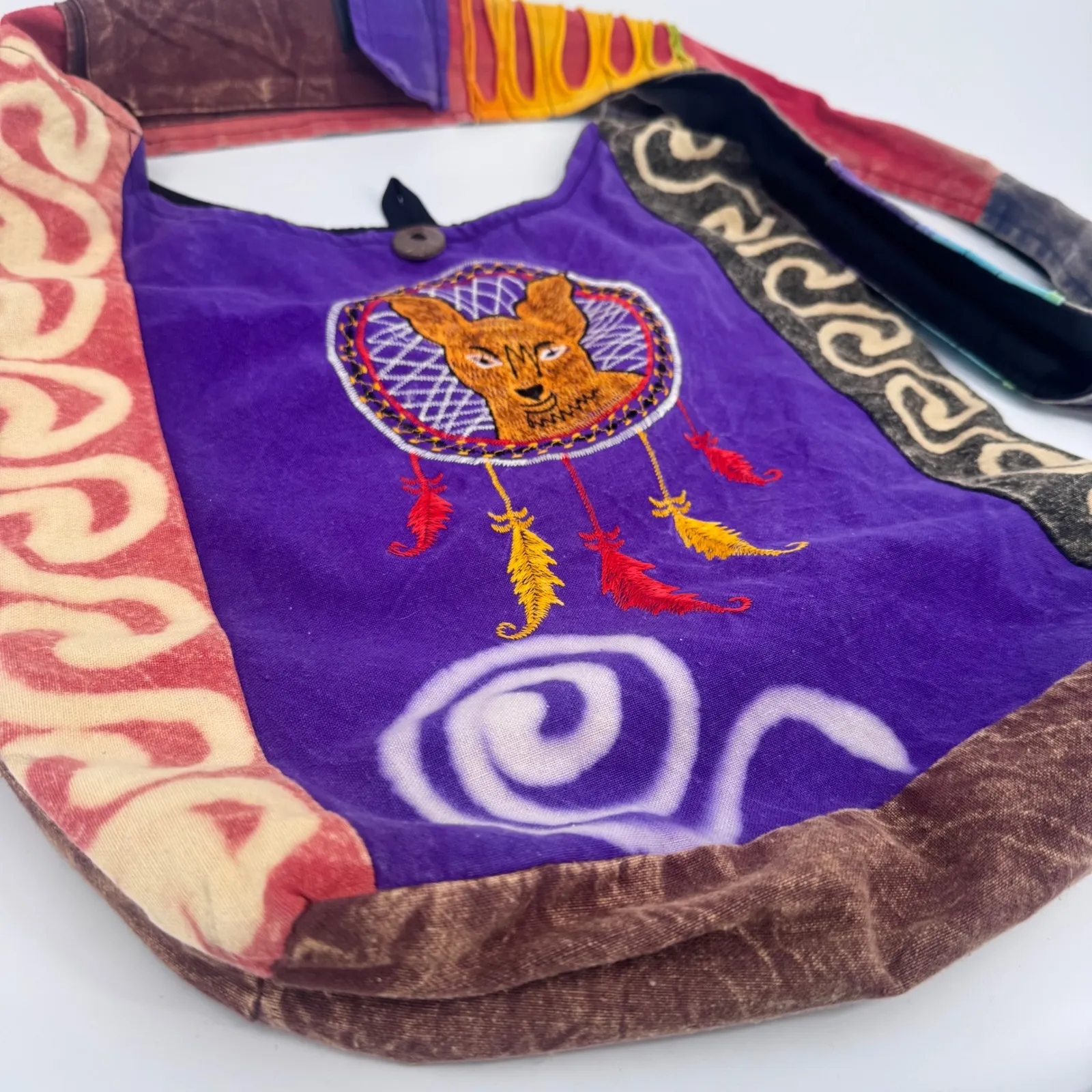 Y2K Boho Festival Sling Bag Psychedelic Wolf Dreamcatcher Rising International Purple - Image 3