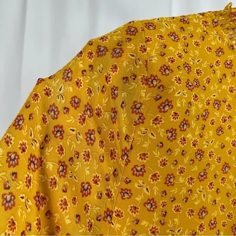 Time & Tru Large Cottagecore Floral Smocked Blouson Flowy Boho Midi Dress Yellow - Image 7