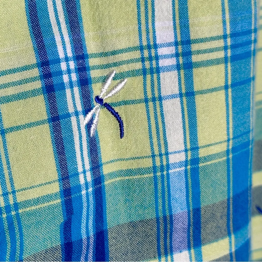 Vintage Bobbie Brooks Sz M 100% Cotton Dragonfly Button Up Green/Blue Plaid Blue Size M - Image 3
