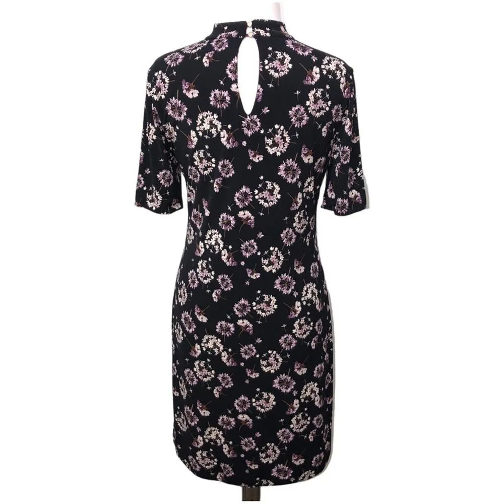 WHBM Floral Reversible Short Sleeve Choker Knit Shift Dress Medium EUC - Image 7