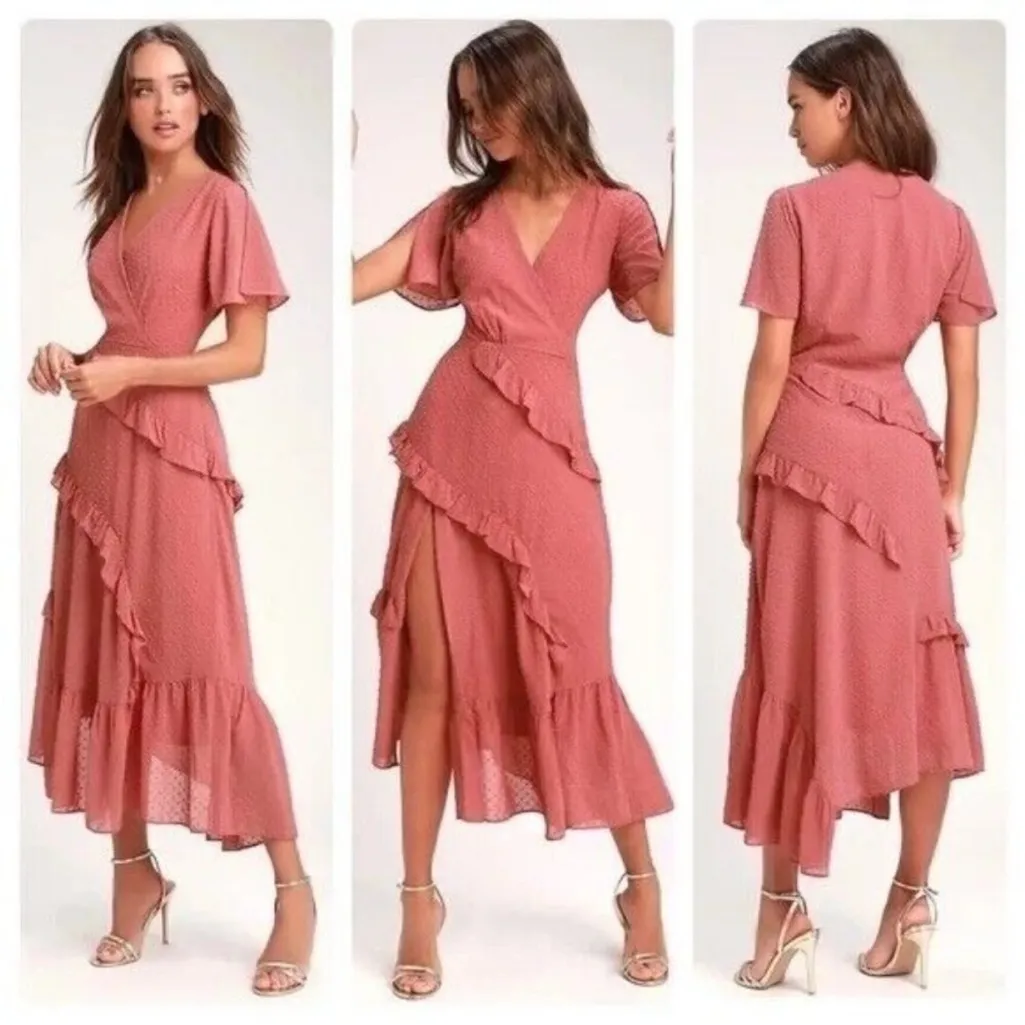 Lulu’s- Next to You Blush Pink Swiss Polka Dot Tiered Short Sleeve Maxi Dress- M - Image 2