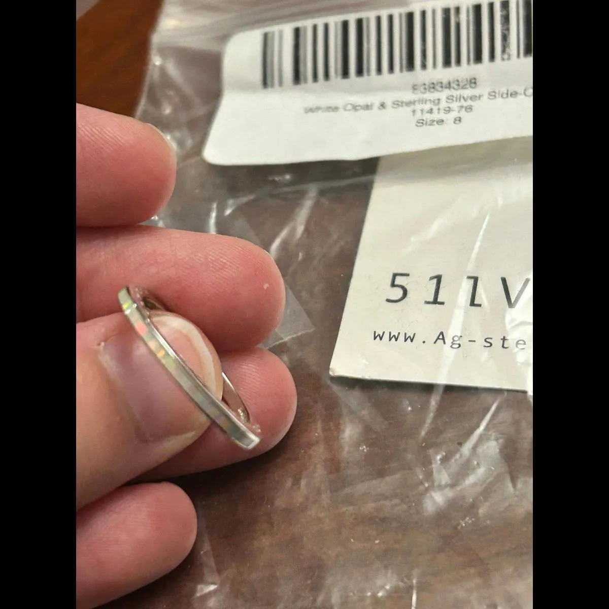White opal sterling silver 925 ring size 8 cute band - Image 6