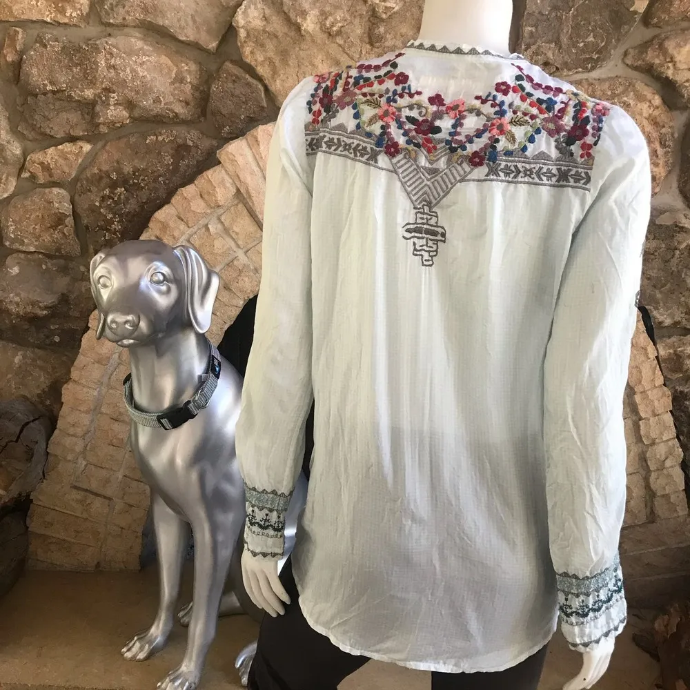 Johnny Was Biya Silk Floral Embroidered Popover Long Sleeve Top Women's Size XS - Image 5