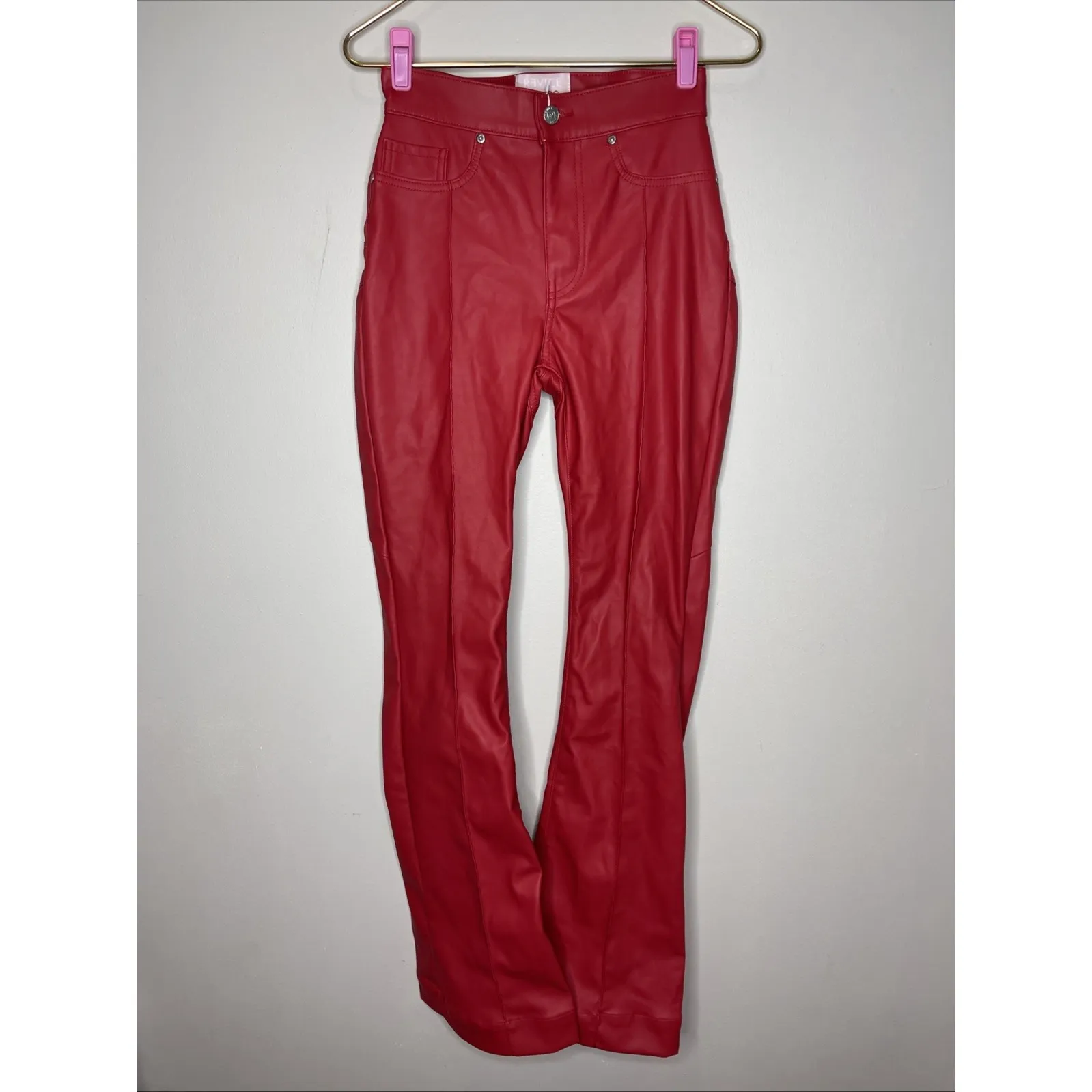 New Revice LA Venus Flare Pant Red Pleather Sz 26‎ - Image 2