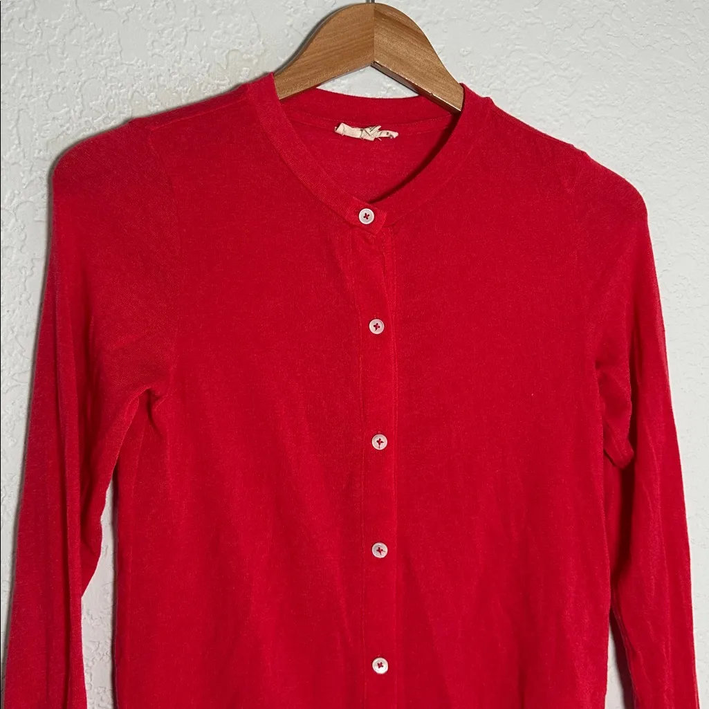 Madewell Wool Blend Crew Neck Cardigan Cherry Red Small Preppy Twee Lightweight - Image 3