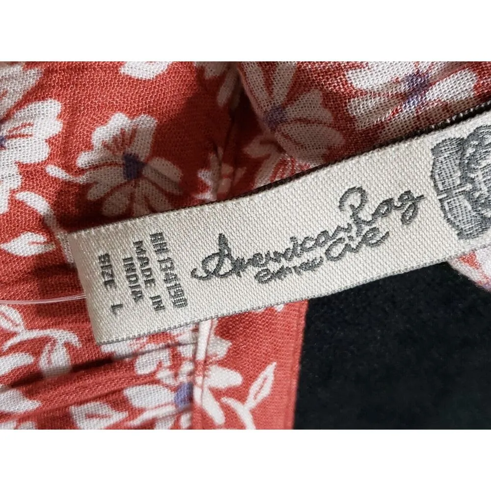 American Rag Cie Women Brown Floral Rayon V-Neck Long Sleeve Knee Length Dress L - Image 9