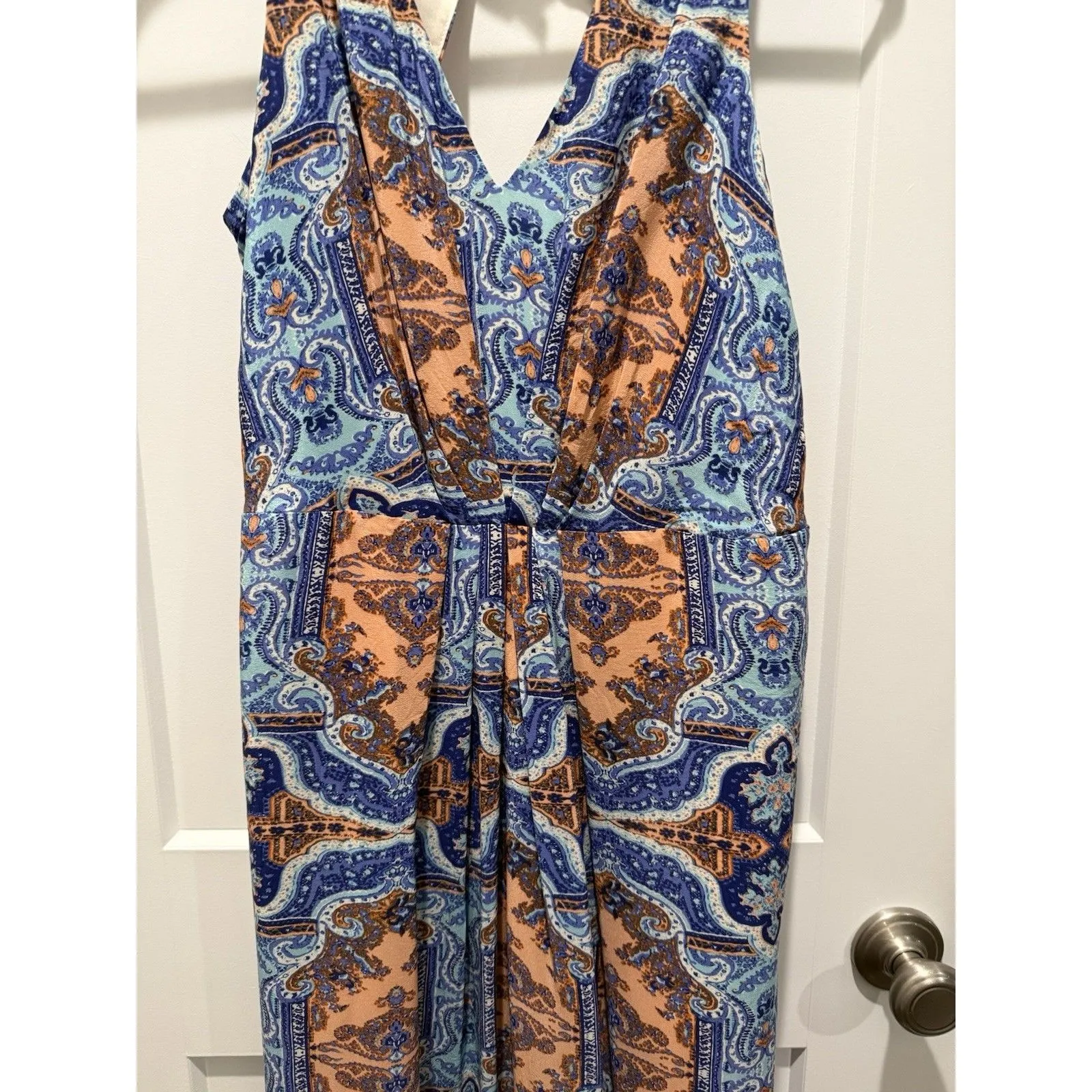 Anthropologie Maeve Blue Orange Maxi Sleeveless Long Tribal Paisley Dress 10 - Image 4