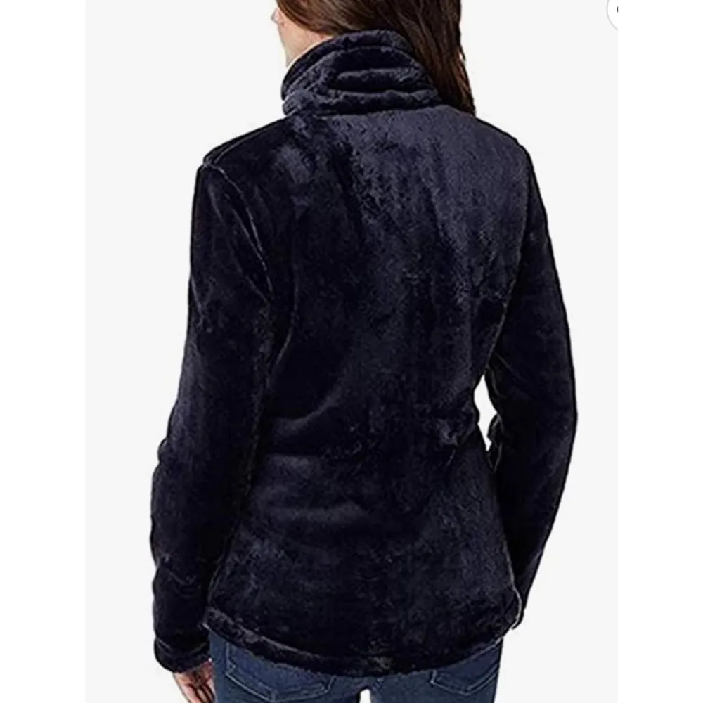 32 Heat Black Plush Velvet Faux Fur Zip Up High Neck Jacket Pockets Small… - Image 2