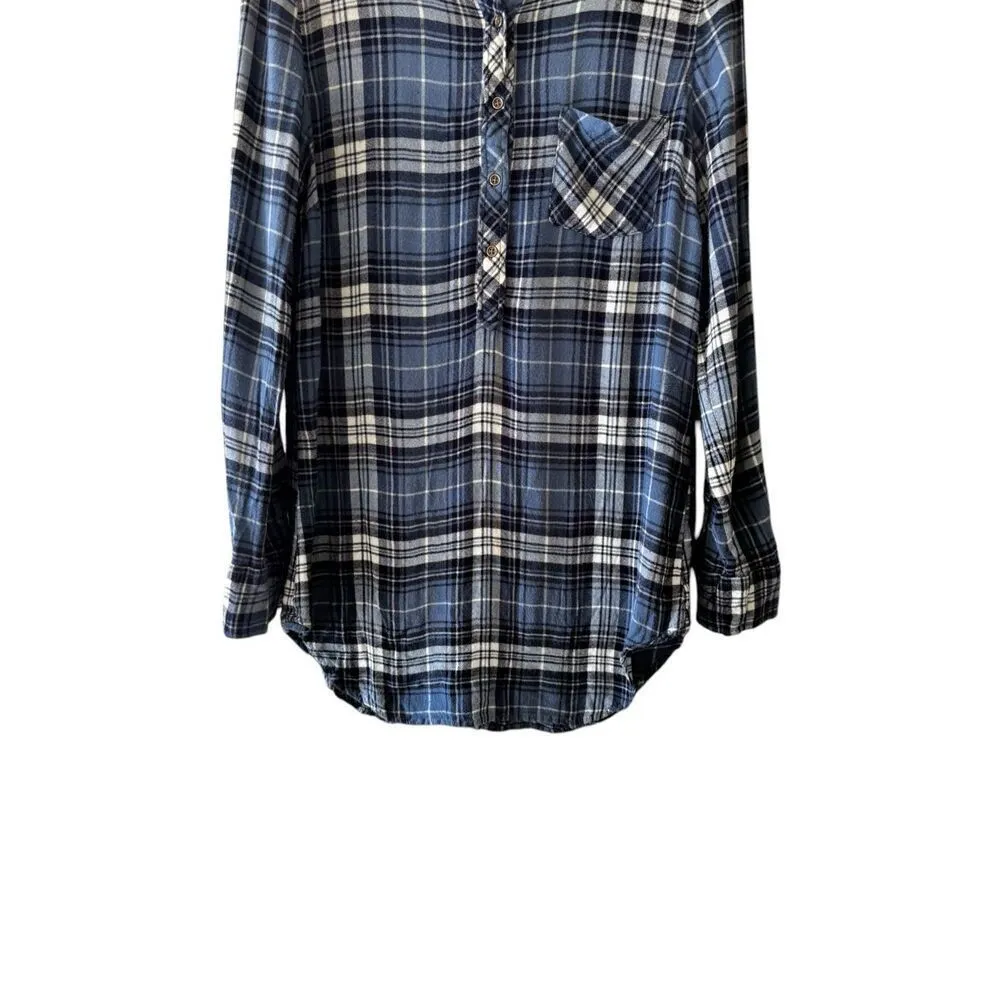 Sundance Flannel Button Up Shirt Long Sleeve Blue Plaid Flap Pockets  Sz S #2375 - Image 4