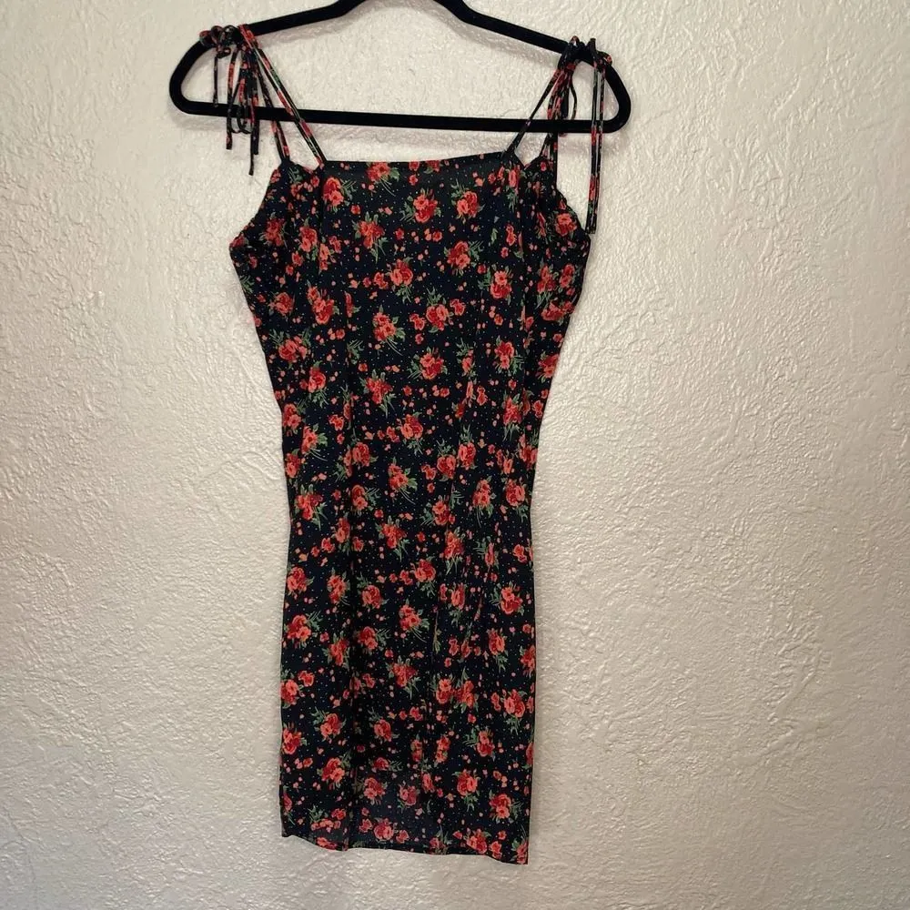 NWT Nasty Gal Bright Floral Ruched Bust Tie Shoulder Mini Dress Size 6 - Image 4