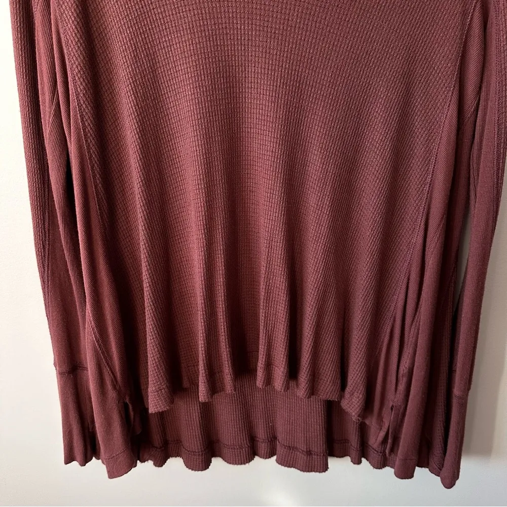 Free People Shirt Womens S Brown Venture Thermal Hi Low Hem Oversized Boho - Image 3