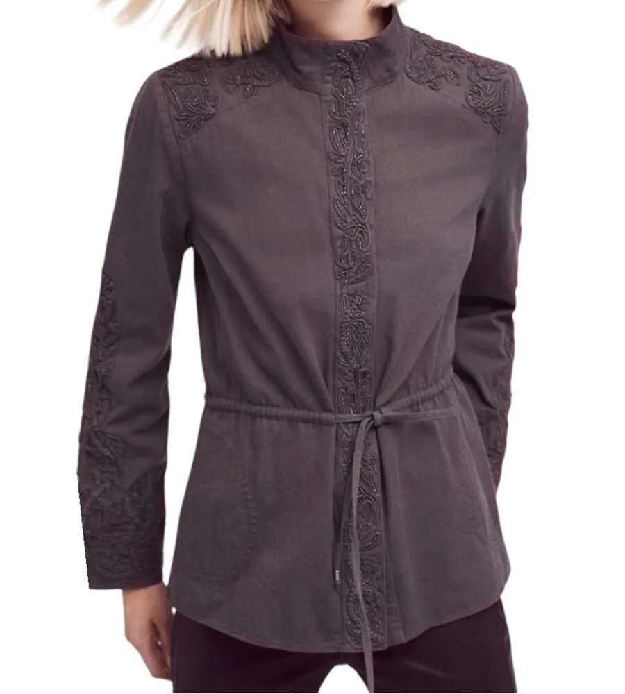 Love Sam L Olive Green Travis Cargo Beaded Embroidered Military Snap Up Jacket - Image 3