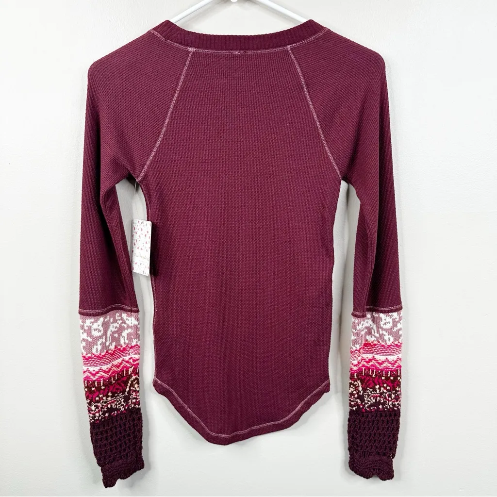 NEW Free People In The Mix Cuff Thermal Top in Rio Vino Womens XS - Image 4