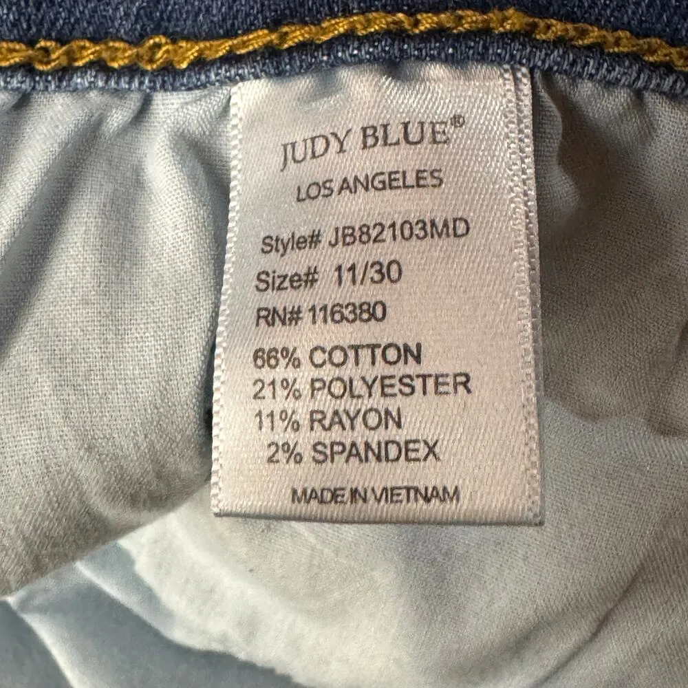 Judy Blue SZ 11/30 Relaxed Fit Jeans Mid-Rise Stretch Zip-Fly Whiskered Blue - Image 11