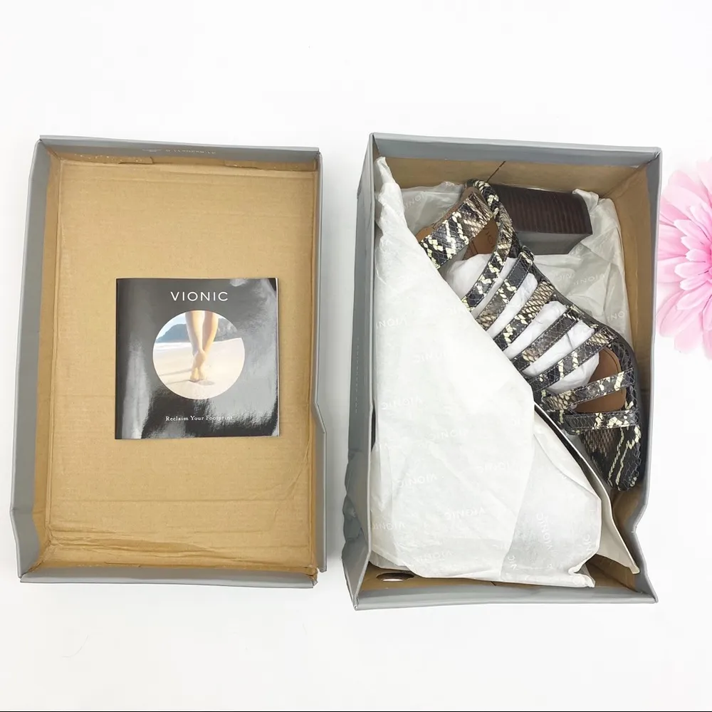 Vionic Perk Sami Leather Caged Heeled Sandals: Black Boa Snakeskin - Image 12