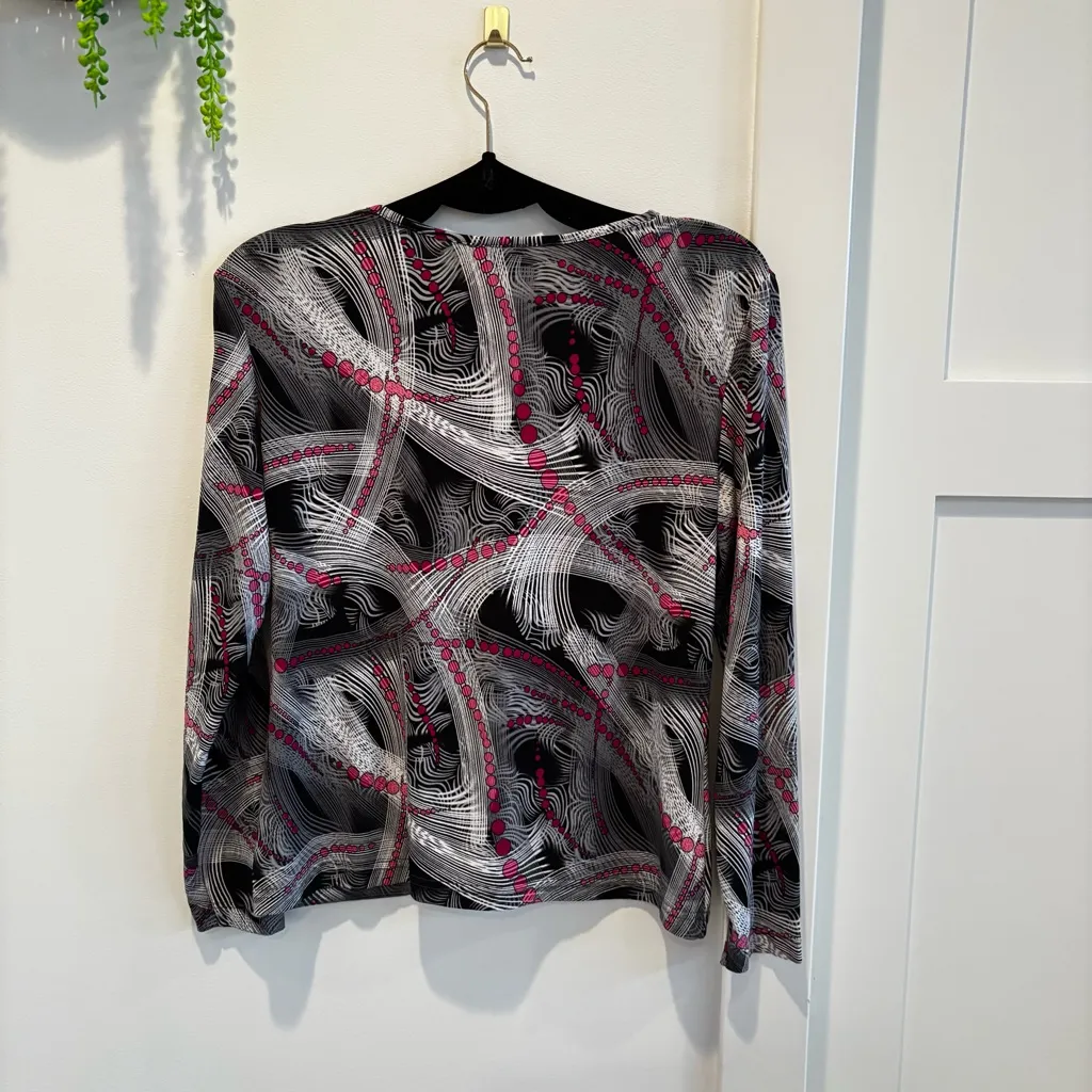 Concepts ConradC Euro Women's Geometric Black Pink White Keyhole Top Size Large - Image 5