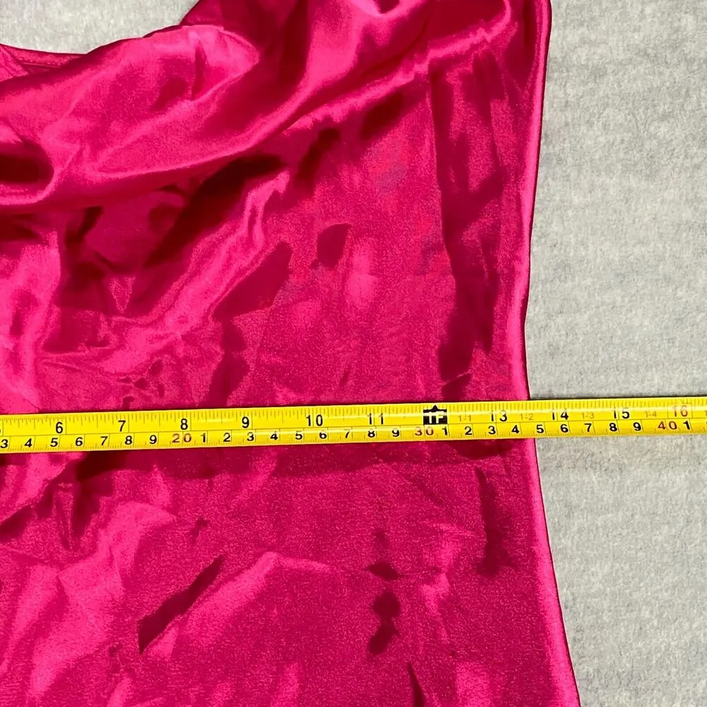 Vtg Y2K Bebe Satin Slip Dress Women Med Pink Cowl Neck Midi Drapey Romantic Prom - Image 8