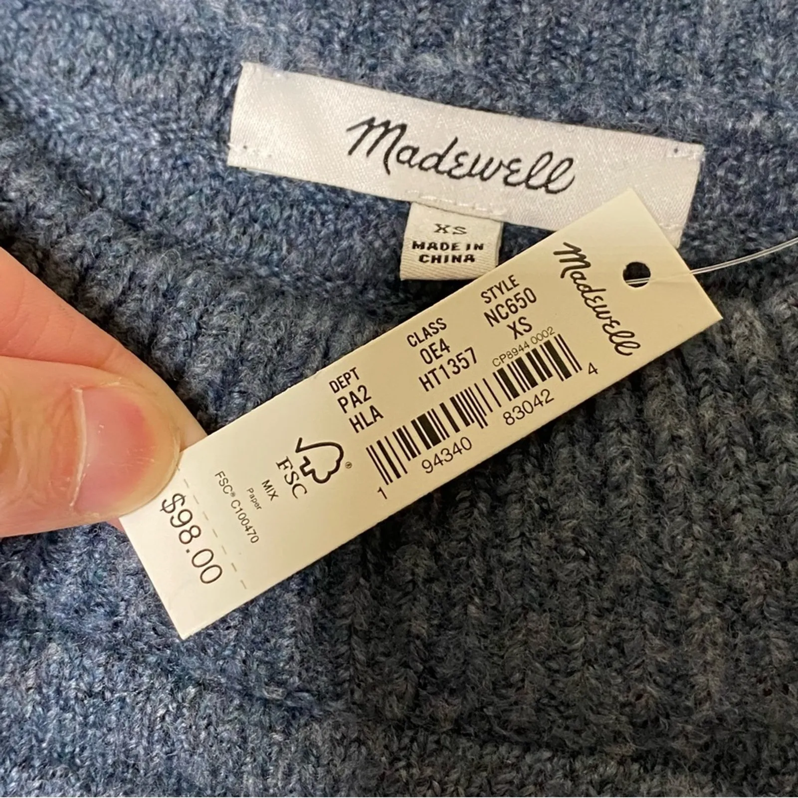 Madewell Elsmere Sweater Pullover Wool Blend Heather Lake SOFT Women Size XS NWT - Image 4