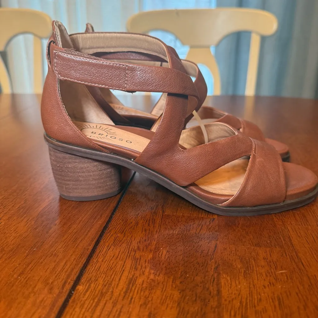 Brioso NEW Verandah Leather Block‎ Heel Sandals Brown Size 8 - Image 4