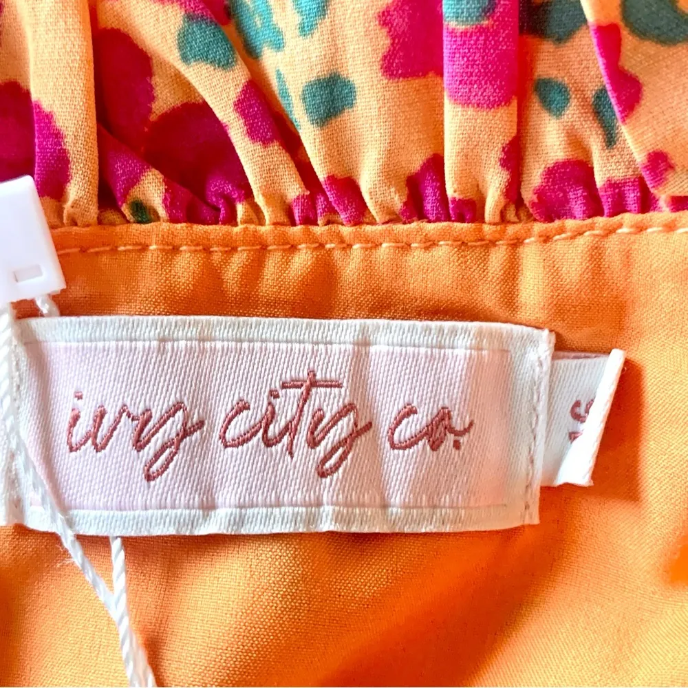 Ivy City Co Orange Pink Green Floral Print Pleated Dress - Image 8