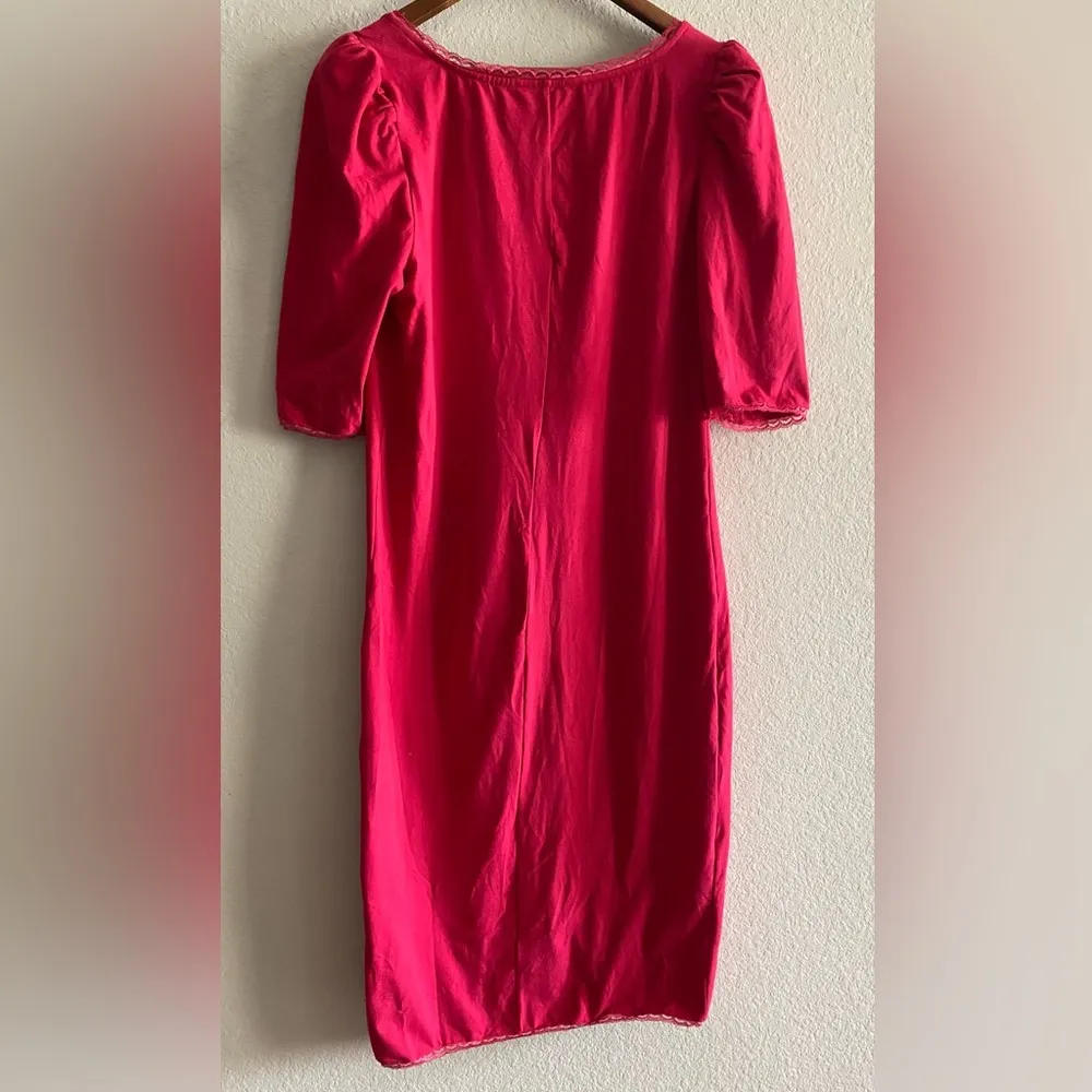 Betsey Johnson Hot Pink Dress with Lace Hook Front Corset Puff Sleeves MIDI XL - Image 2