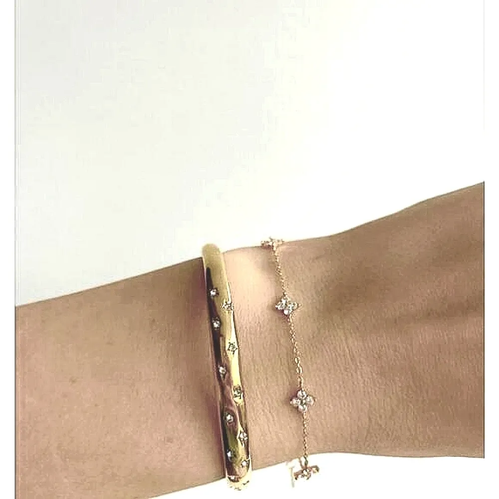 NEW Heavy 18k Gold Simulated Diamond Stars Bangle Cuff Bracelet Sz‎ Adjustable - Image 11