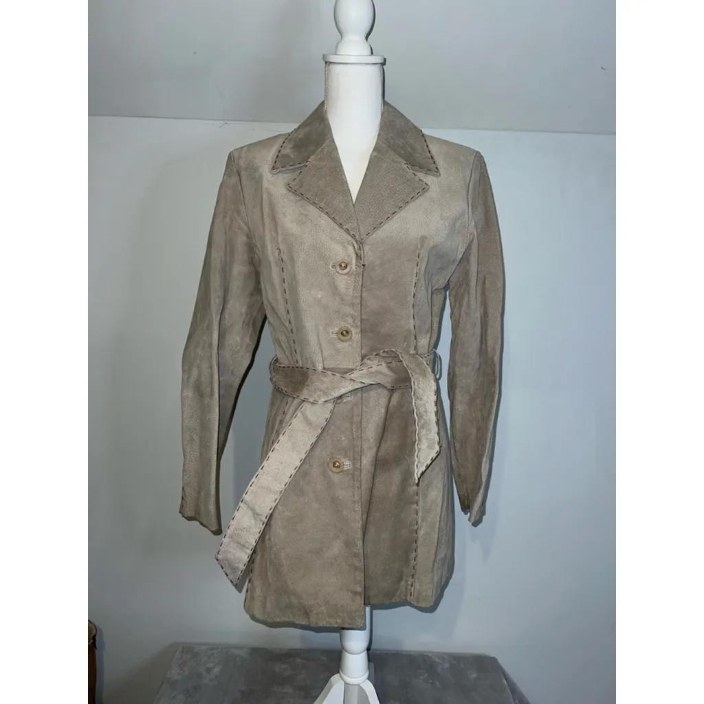 Women's BKE Diva Beige Suede Trench Coat M Size M - Image 2