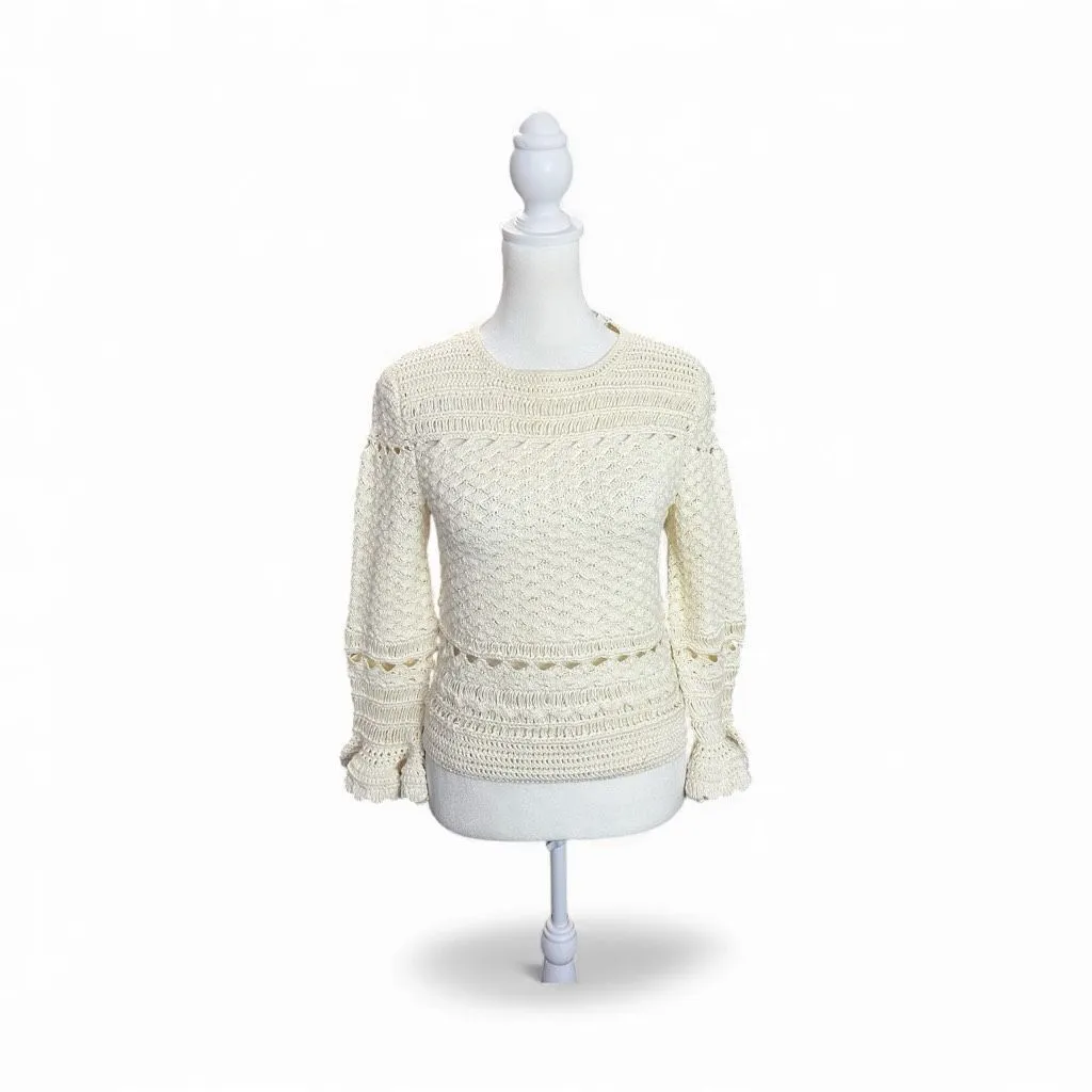 Zimmermann Waverly Crochet Crewneck Top Cream US 4 Size 0 NWT Resort Luxury - Image 6