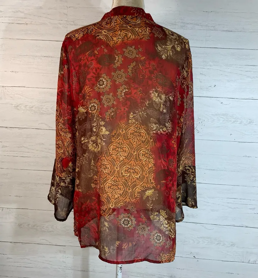 Notations bohemian crinkle floral tunic top size XL button front - Image 4