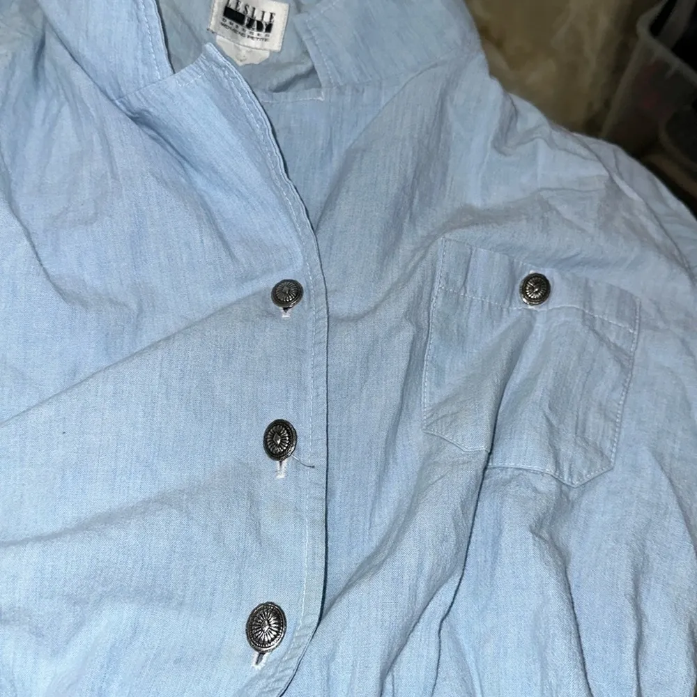 Leslie Fay vintage Blue Puff Sleeve dress size large - Image 8