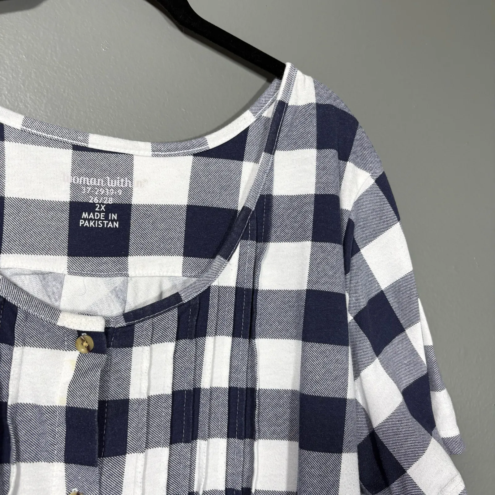 Woman Within Blue & White Gingham Check Cottagecore Top - Plus Size 2X (26/28) - Image 2