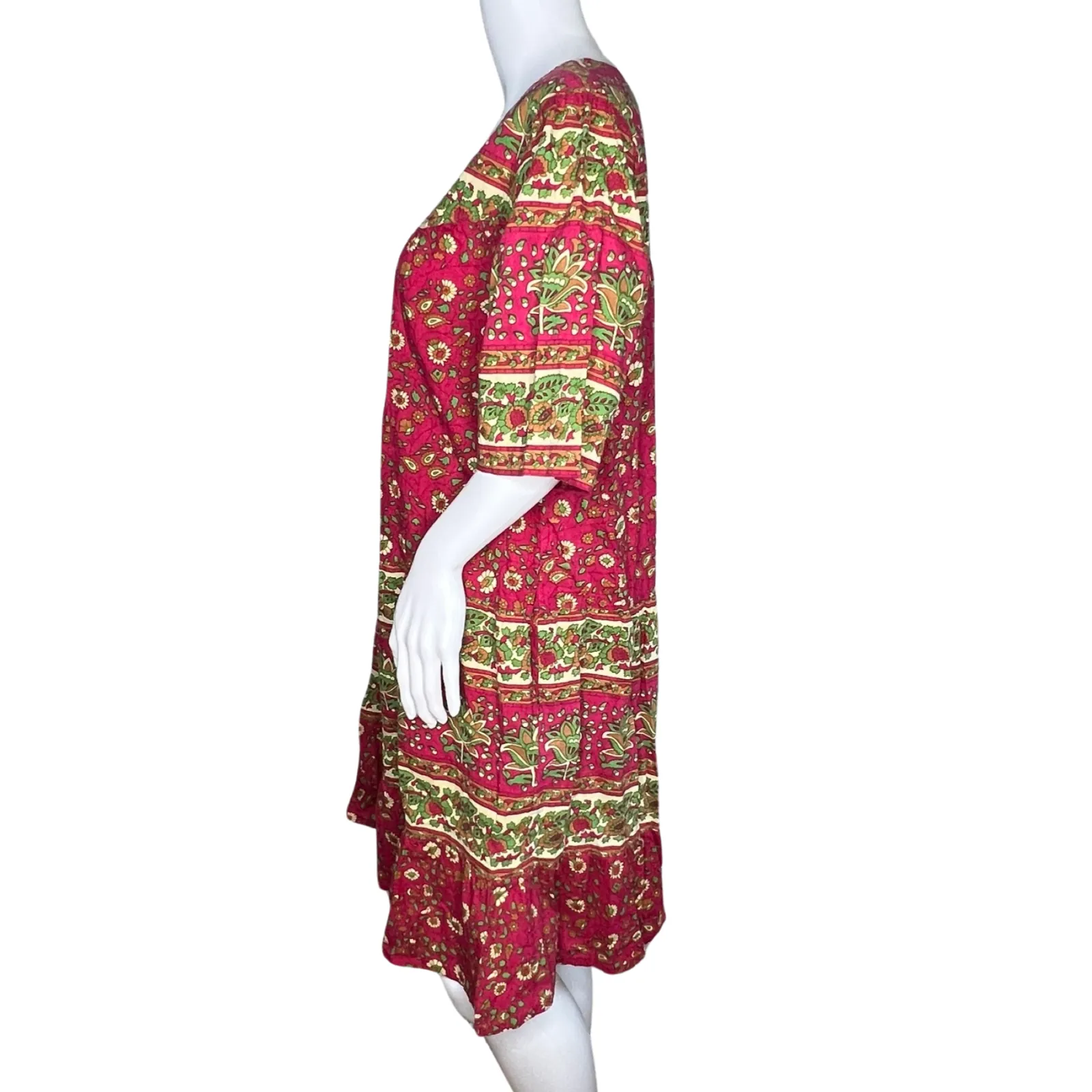 The Vermont Country Store Dress Womens Medium Multi Red Floral Mumu‎ Boho Hippie - Image 3